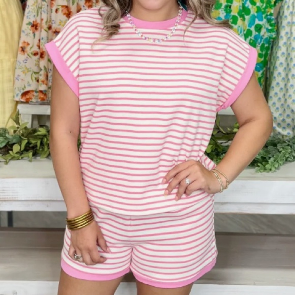 Pink Striped Short Set